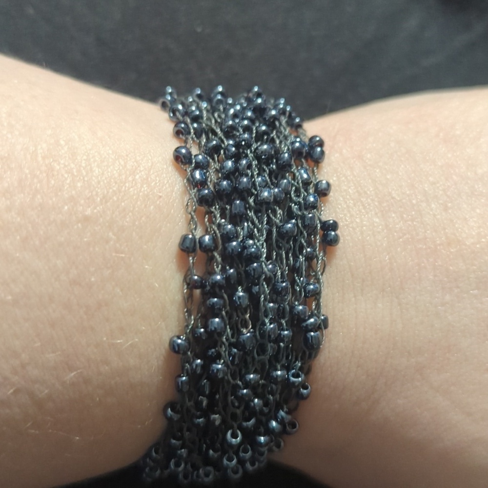 Black and Grey Beaded Crochet Macrame Statement Bracelet